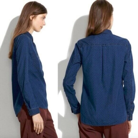 Madewell Chambray Pindot Popover Long Sleeve Shirt Button Placket Size XS Top - Picture 2 of 8